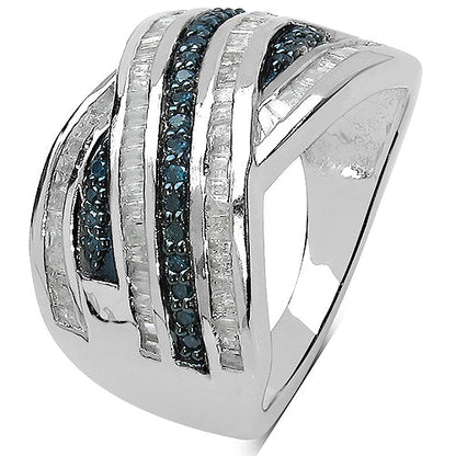 1.02 Carat Genuine Blue Diamond & White Diamond .925 Sterling Silver Ring