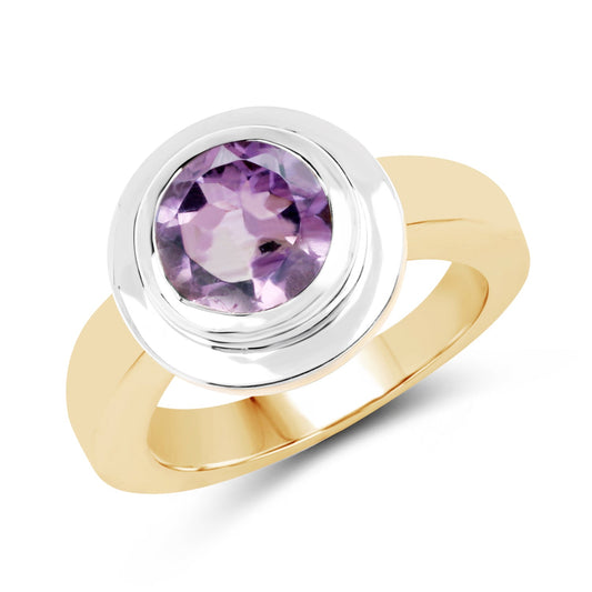 Bague en argent sterling 925 plaqué or jaune 14 carats avec améthyste véritable de 2,25 carats