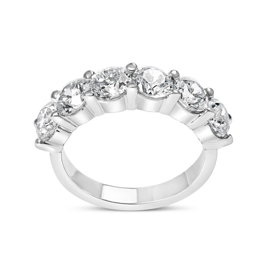 Bague jonc 6 pierres en or blanc 14 carats de 3,0 carats au total avec diamants de laboratoire sertis à griffes communes (couleur G-H, pureté VS2-SI1) – Taille de bague 7
