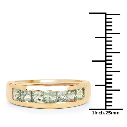 14K Yellow Gold Plated 1.26 Carat Genuine Green Sapphire .925 Sterling Silver Ring