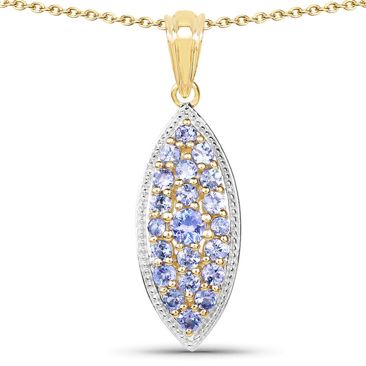 Pendentif en argent sterling 925 plaqué or jaune 14 carats avec tanzanite véritable de 1,56 carat