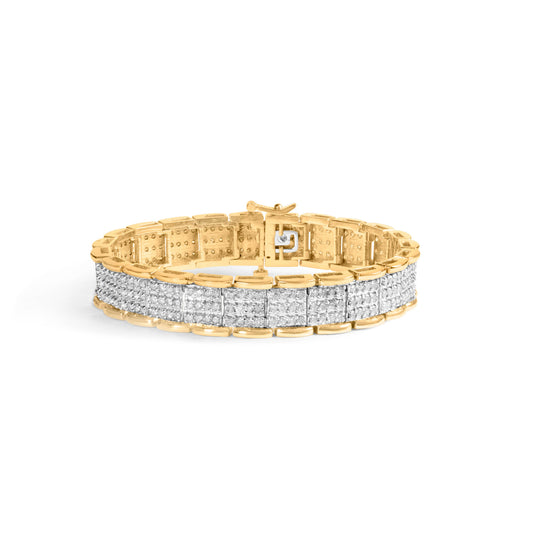 Bracelet jonc en or jaune 10K serti de diamants ronds (5,00 carats, couleur J-K, clarté I1-I2) de 7 pouces
