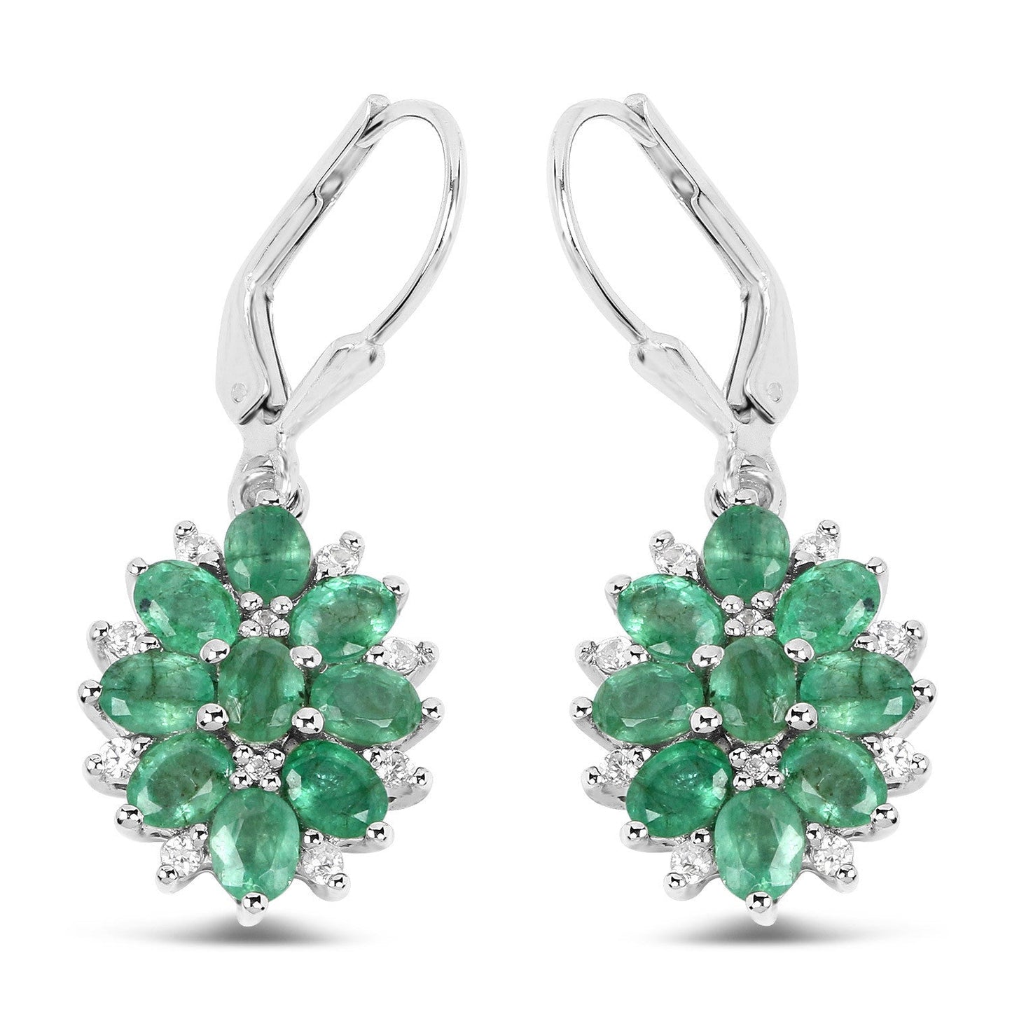 3.04 Carat Genuine Zambian Emerald and White Zircon .925 Sterling Silver Earrings