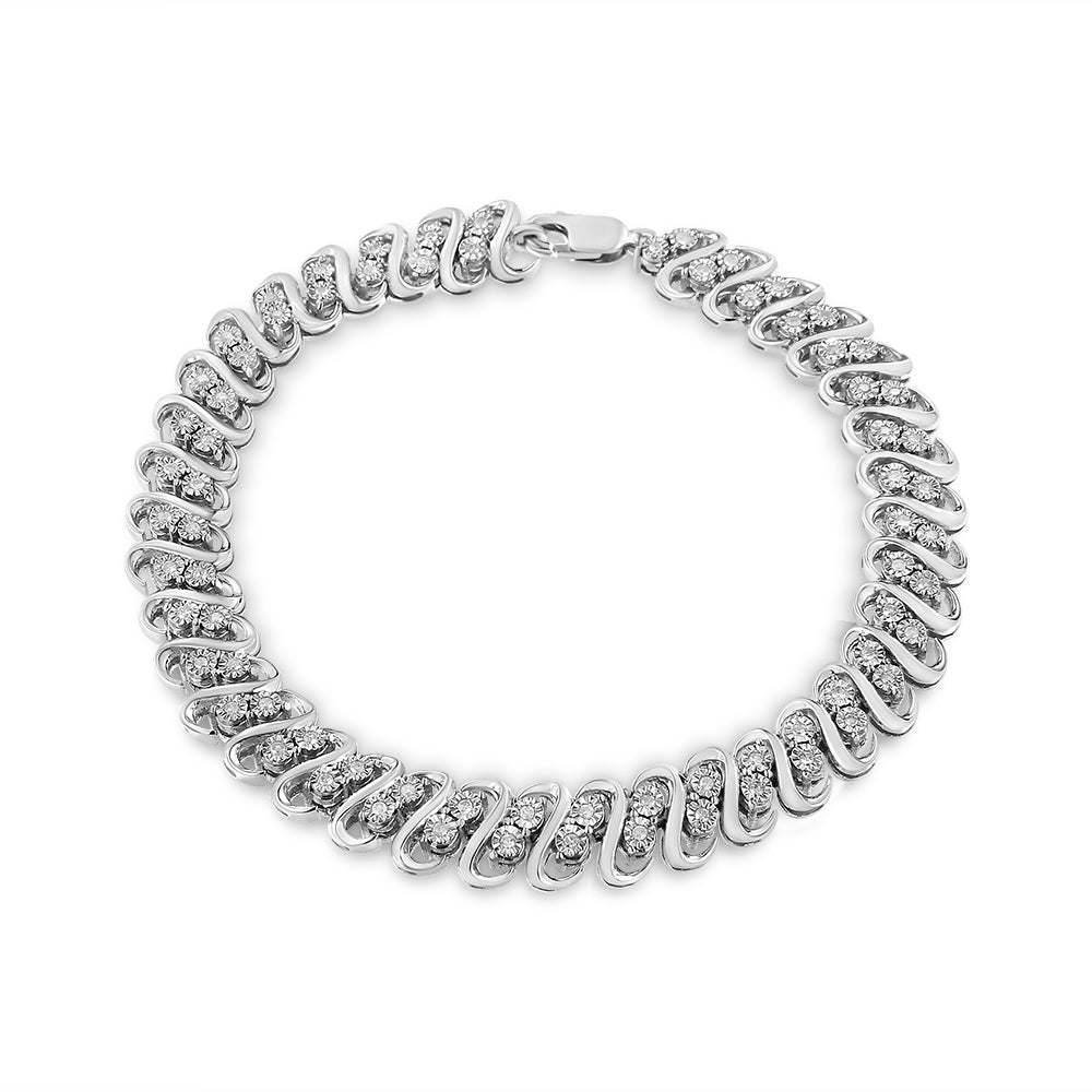 .925 Sterling Silver 1/2 Cttw Diamond Double Row S-Link Bracelet (I-J Color, I2-I3 Clarity) - 7.5" Inches