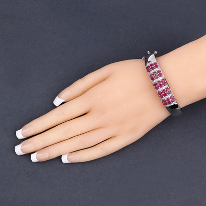 6.65 Carat Genuine Ruby and White Topaz .925 Sterling Silver Bracelet