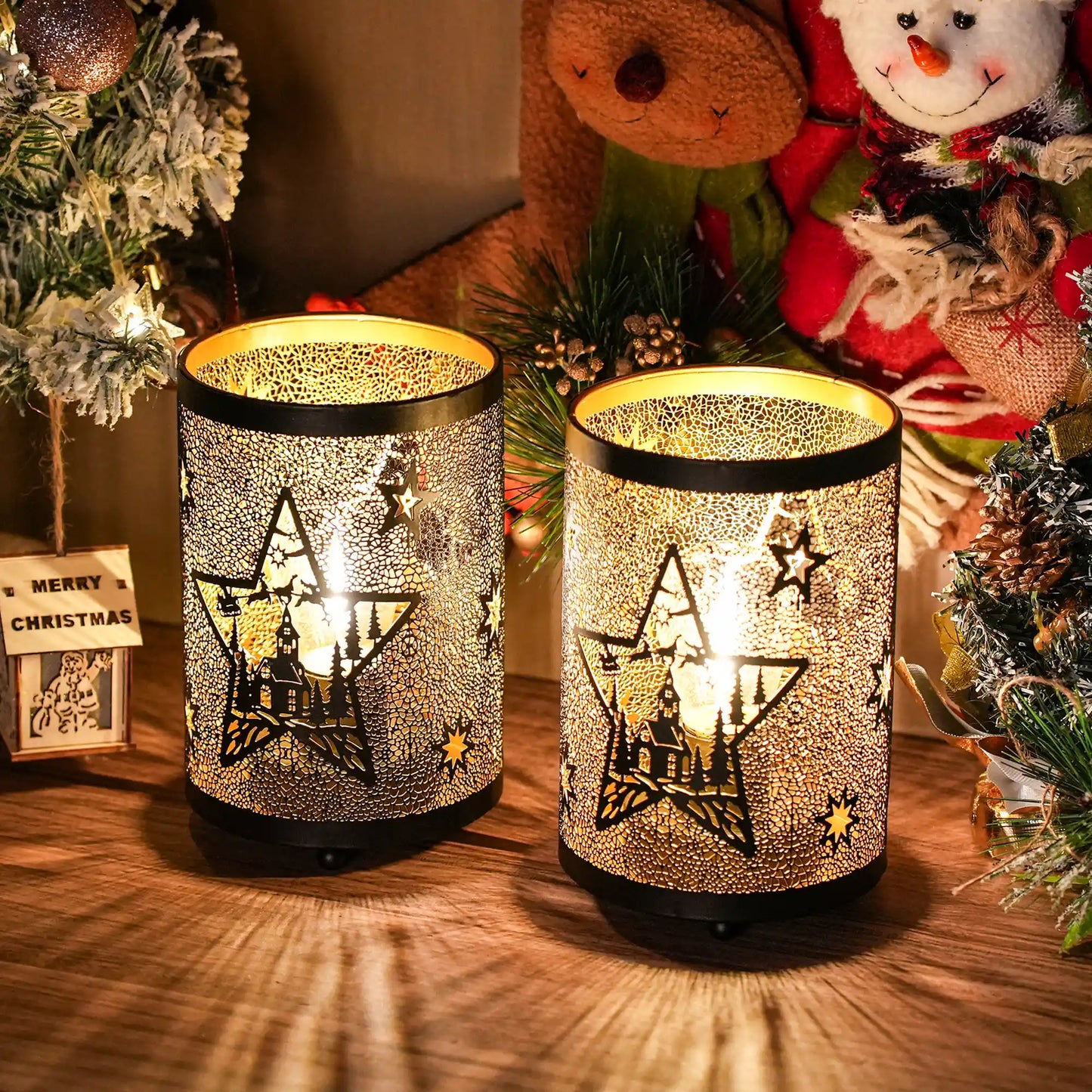 6.5" H Etched Metal Table Lamp Battery Operated Lamp