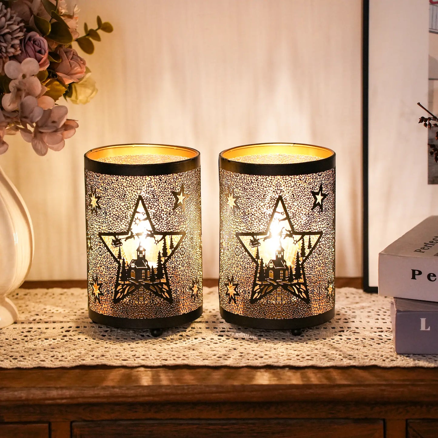 6.5" H Etched Metal Table Lamp Battery Operated Lamp