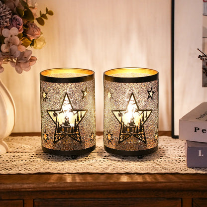 6.5" H Etched Metal Table Lamp Battery Operated Lamp