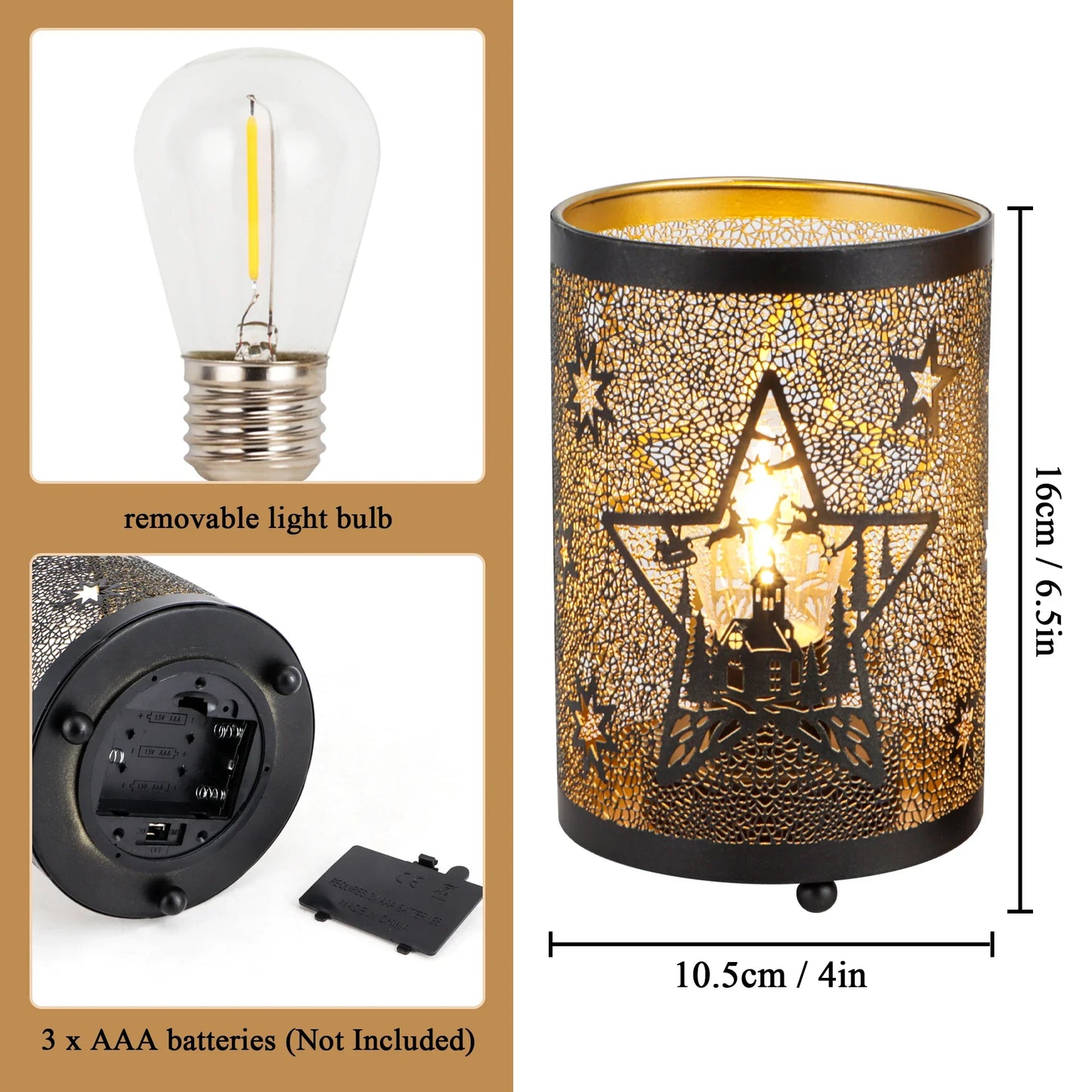 6.5" H Etched Metal Table Lamp Battery Operated Lamp