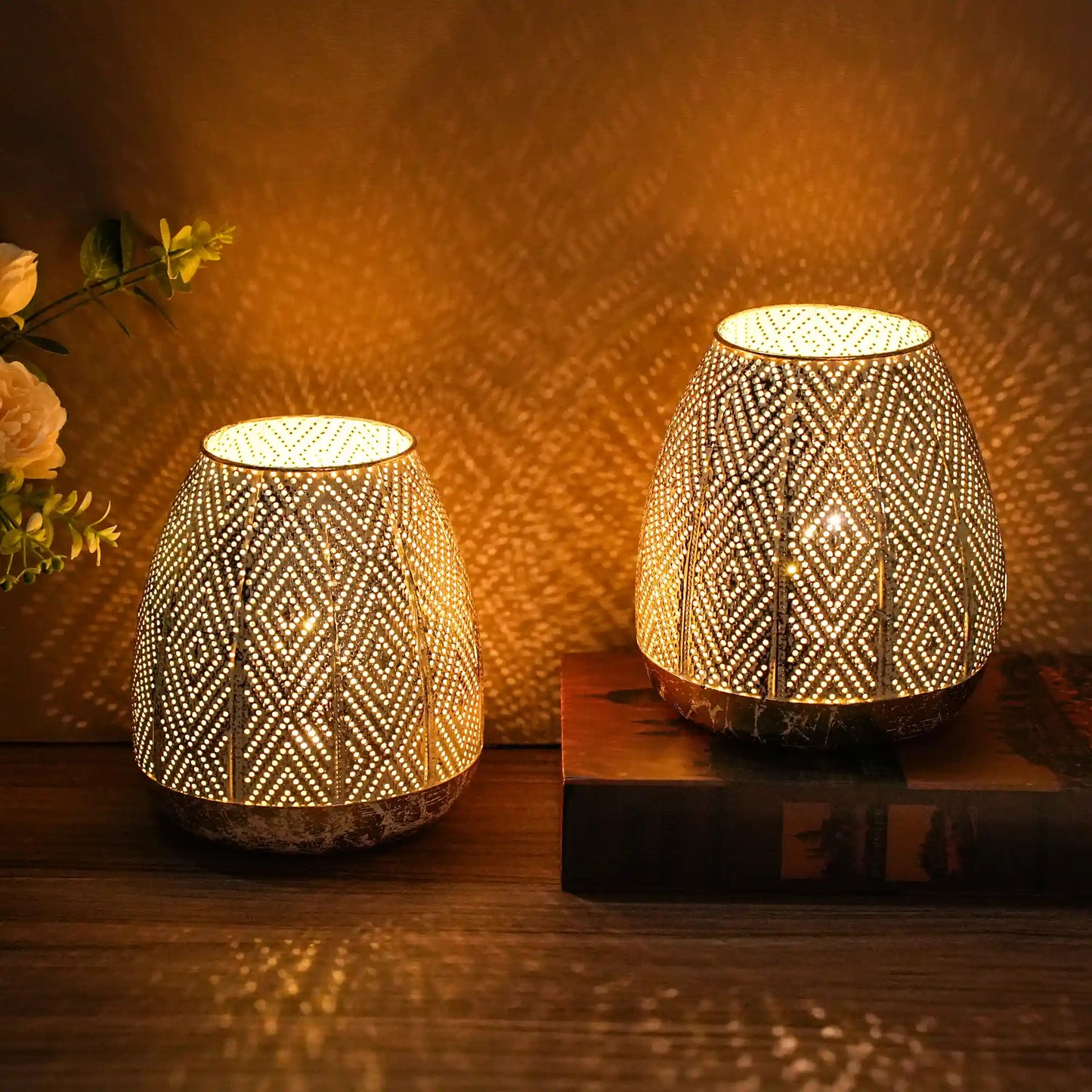 7'' High Battery Powered Metal Decorative Table Lamps with Fairy Lights Bulb