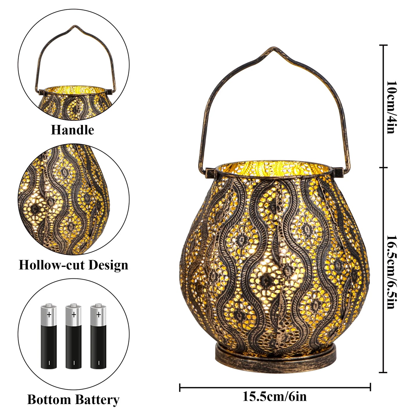 8'' High Battery Powered Cordless Lamp Metal Table Lamps