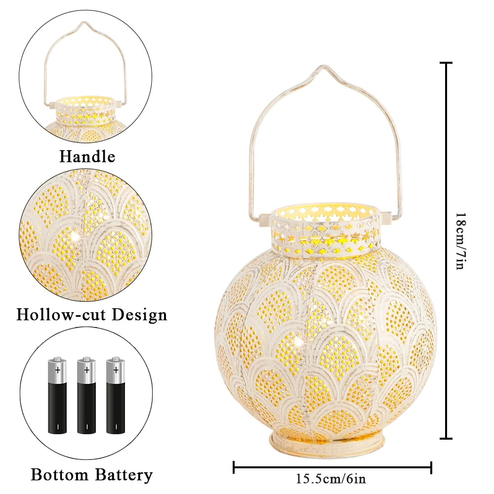 7'' High Battery Powered Cordless Lamp Moroccan Style Metal Table Lamp