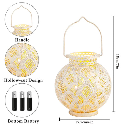 7'' High Battery Powered Cordless Lamp Moroccan Style Metal Table Lamp