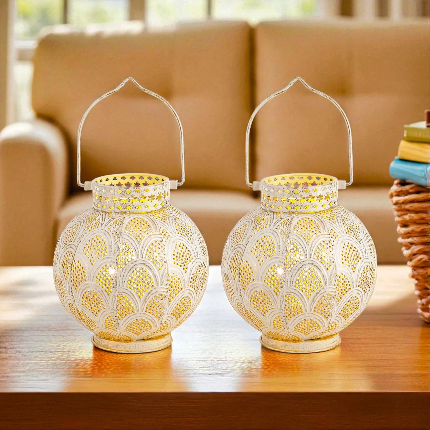 7'' High Battery Powered Cordless Lamp Moroccan Style Metal Table Lamp