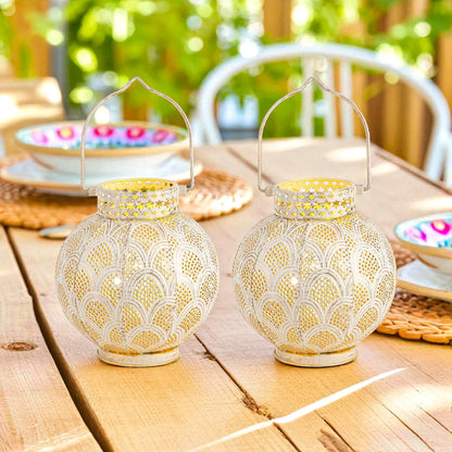 7'' High Battery Powered Cordless Lamp Moroccan Style Metal Table Lamp