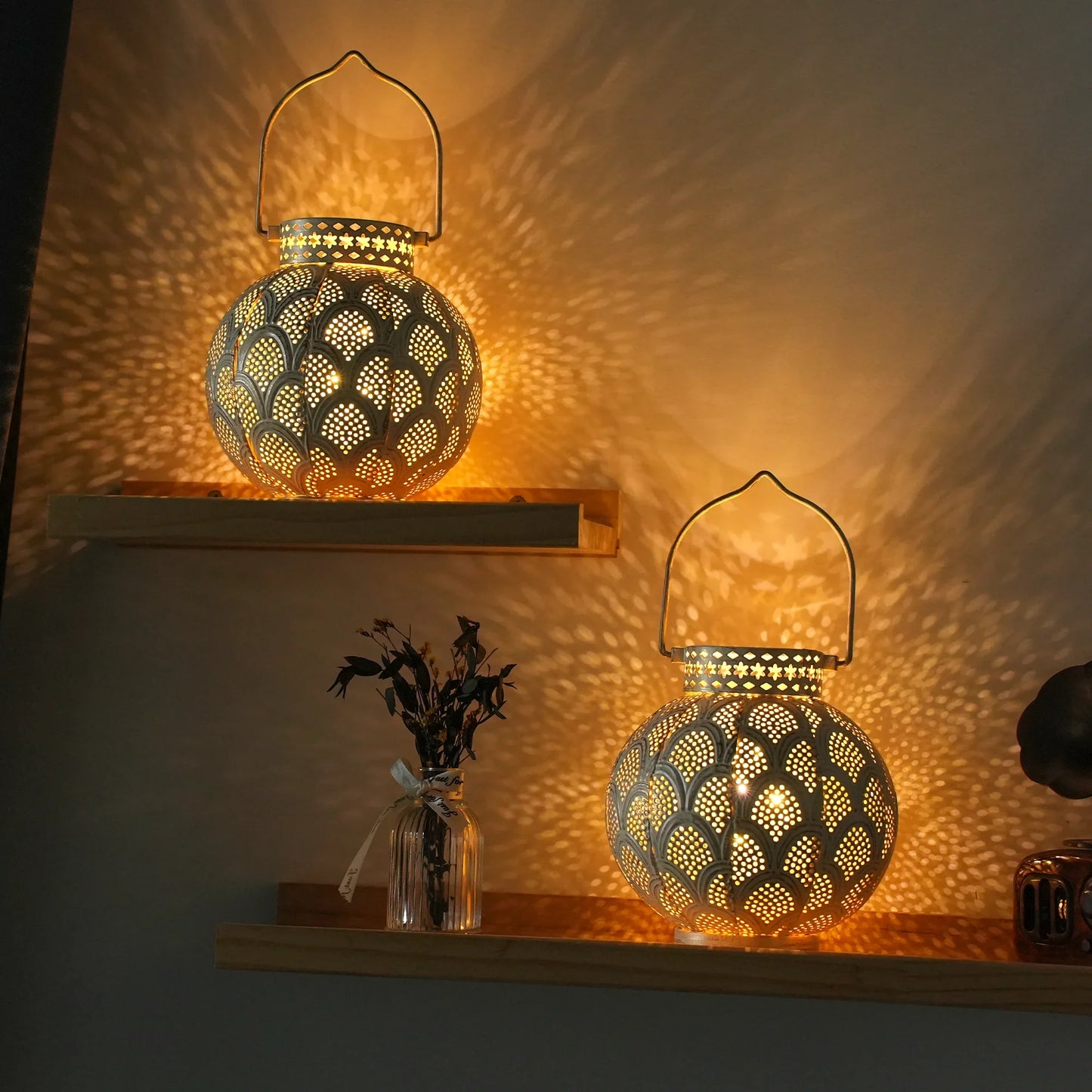 7'' High Battery Powered Cordless Lamp Moroccan Style Metal Table Lamp