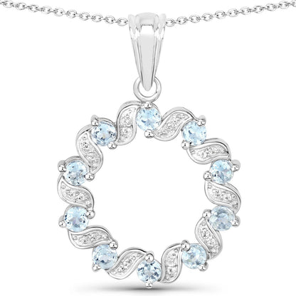 1.10 Carat Genuine Aquamarine and White Topaz .925 Sterling Silver Pendant
