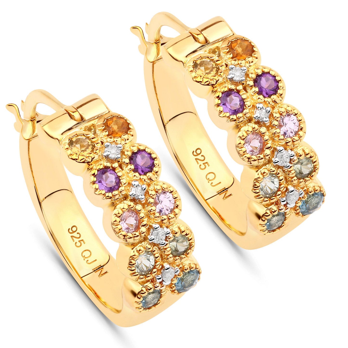 0.76 Carat Genuine Multi Stones .925 Sterling Silver Earrings