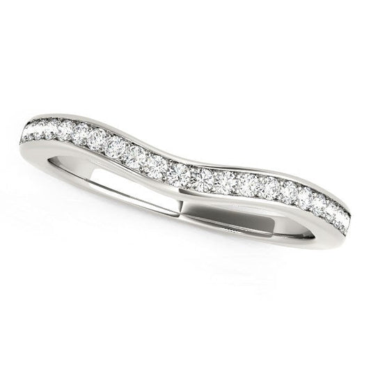 Alliance de mariage incurvée en or blanc 14 carats avec diamants (1/6 ct)