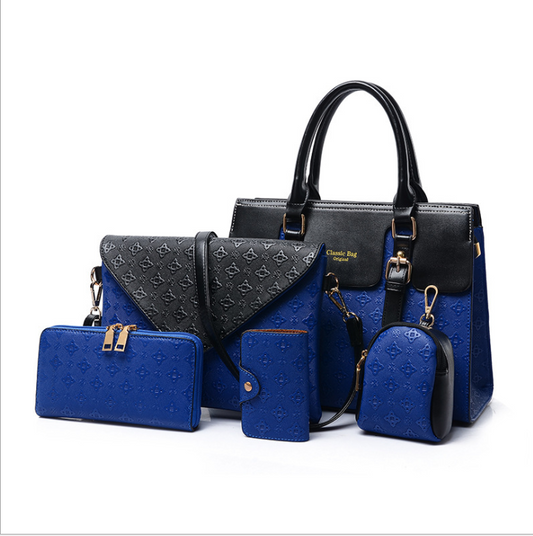 Set de cinco piezas de bolsos de madre e hijo con patrón de diamantes