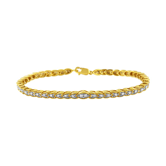 Bracelet à maillons en forme de poire avec diamants sertis de 1 carat total en or jaune 10K plaqué argent sterling 925 (couleur I-J, pureté I1-I2) - 7,25"