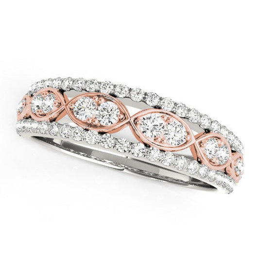 Bague double à motif infini en or blanc et or rose 14 carats avec diamants (poids total 0,375 carat)