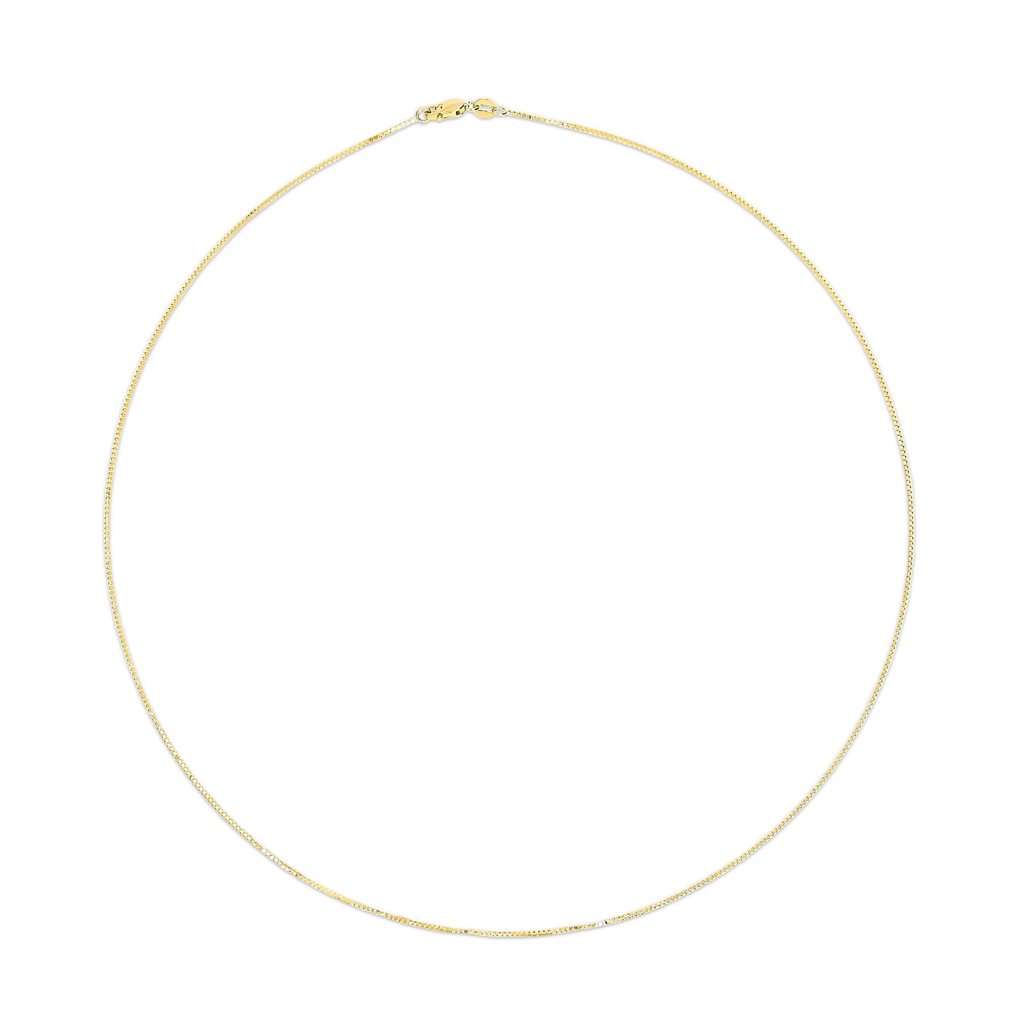 Solid 14K Yellow Gold 0.75mm Classic Box Chain Necklace. Unisex Chain - Size 16 Inches