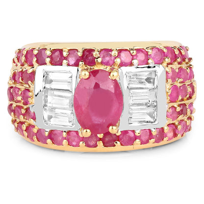 4.23 Carat Glass Filled Ruby and White Topaz .925 Sterling Silver Ring