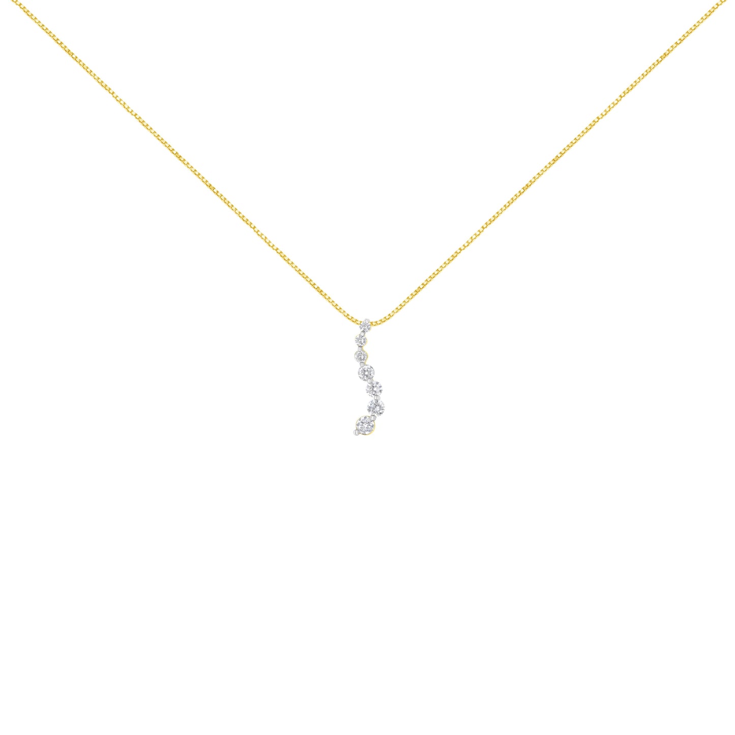 AGS Certified 14K Yellow Gold 2.0 Cttw Baguette and Brilliant Round-Cut Diamond Journey 18" Pendant Necklace (F-G Color, I1-I2 Clarity)