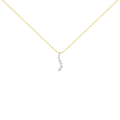 AGS Certified 14K Yellow Gold 2.0 Cttw Baguette and Brilliant Round-Cut Diamond Journey 18" Pendant Necklace (F-G Color, I1-I2 Clarity)