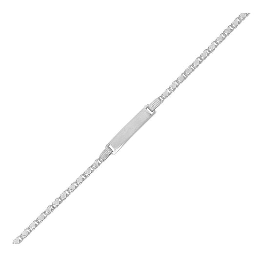 Bracelet identité enfant en or blanc 14 carats avec maillons cœur