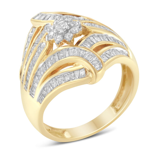 Bague en or jaune 10K avec diamants (1 carat total, couleur I-J, pureté I2-I3) - Taille 7