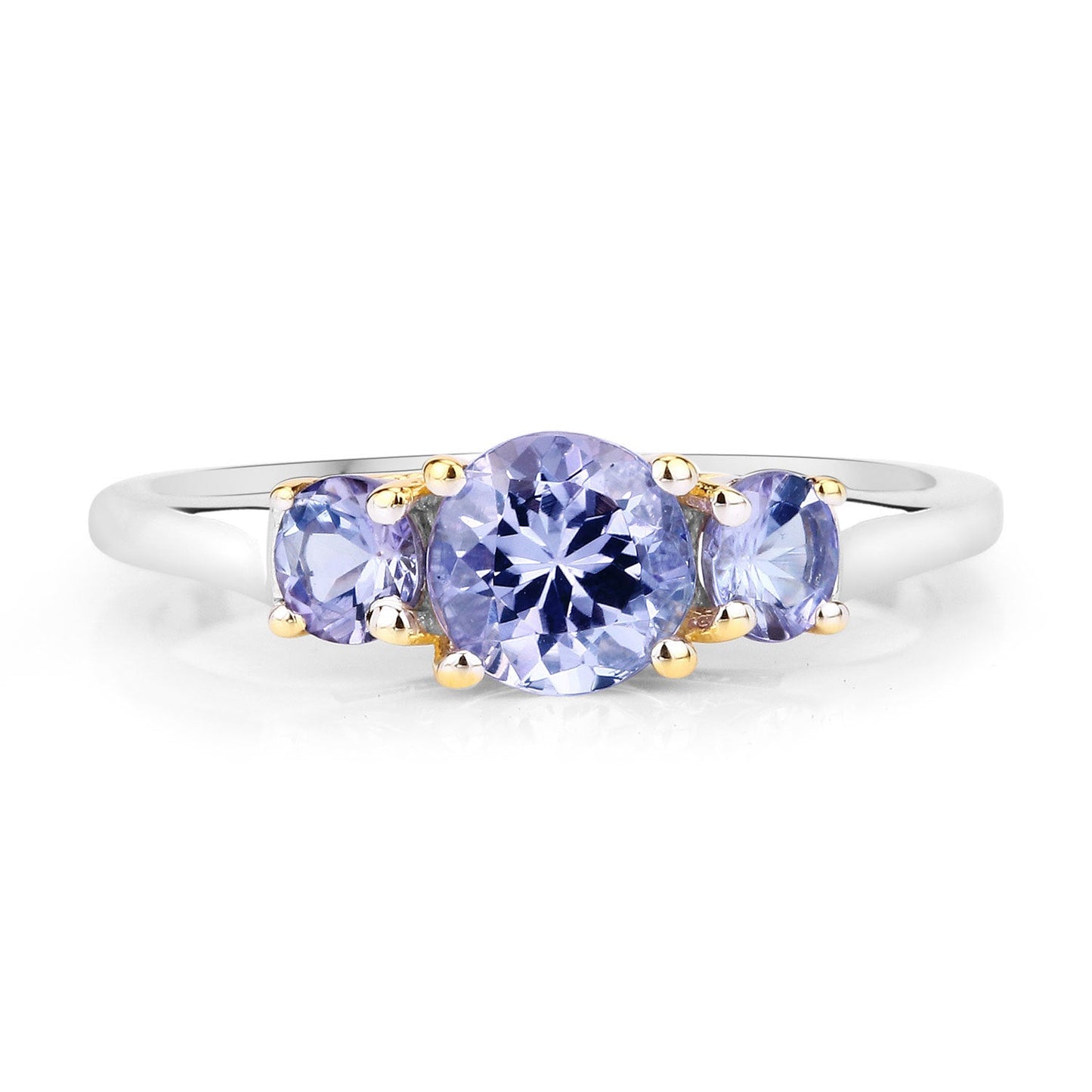 Two Tone Plated 1.07 Carat Genuine Tanzanite .925 Sterling Silver Ring