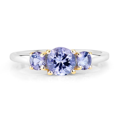 Two Tone Plated 1.07 Carat Genuine Tanzanite .925 Sterling Silver Ring