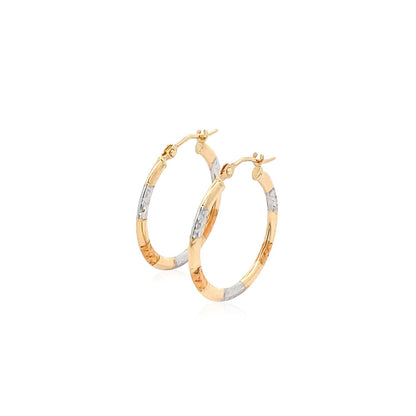 10k Tri-Color Gold Classic Hoop Earrings with Diamond Cut Details