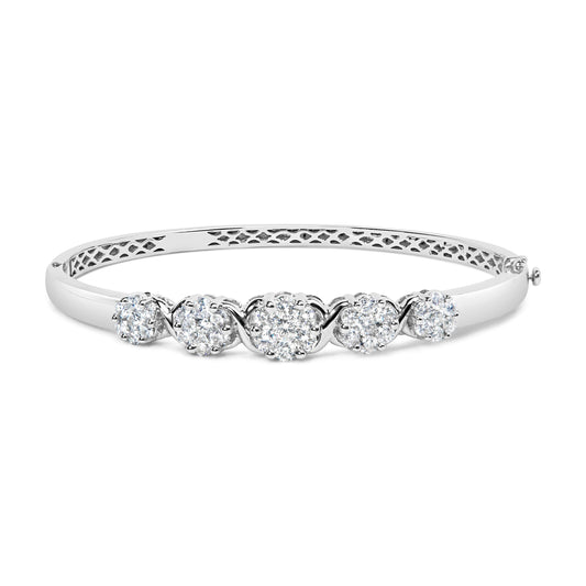 Bracelet jonc floral dégradé en or blanc 14 carats et diamants 2,5 carats (couleur H-I, pureté SI1-SI2) - Convient aux poignets jusqu'à 7,25 po