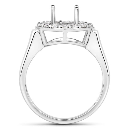 0.48 Carat Genuine White Diamond 14K White Gold Semi Mount Ring - holds 8.00mm Round Gemstone