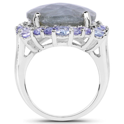 13.99 Carat Genuine Labradorite and Tanzanite .925 Sterling Silver Ring