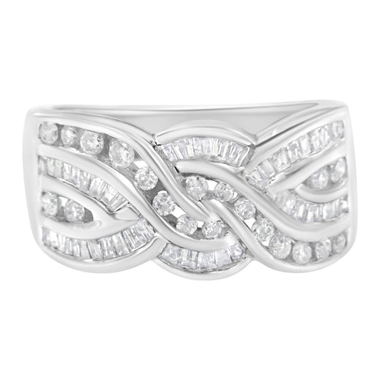10K White Gold Diamond Bypass Ring (1 Cttw, H-I Color, I1-I2 Clarity) - Size 6-3/4