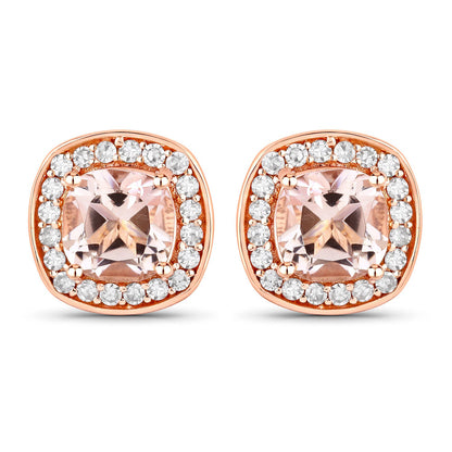 1.68 Carat Genuine Morganite and White Diamond 14K Rose Gold Earrings