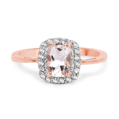 14K Rose Gold Plated 1.05 Carat Genuine Morganite and White Topaz .925 Sterling Silver Ring