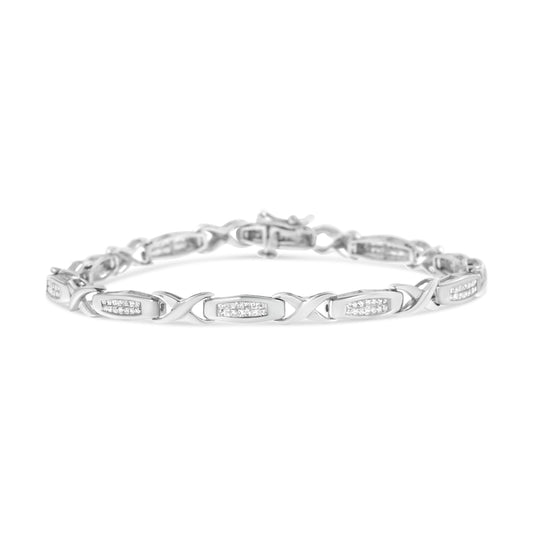 Bracelet de tennis en or blanc 14 carats avec diamants princesse sertis invisibles 1,0 carat (couleur H-I, pureté SI1-SI2) - 7"