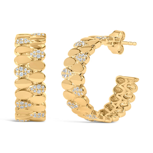 Boucles d'oreilles créoles en forme de J avec lien poire pavé de diamants 0,38 carat en argent sterling 925 plaqué or jaune 14 carats (couleur H-I, pureté I1-I2)