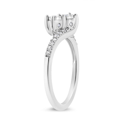 10K White Gold 1/4 Cttw Miracle Set Round Cut Diamond Two-Stone Ring (H-I Color, I2 Clarity) - Size 7