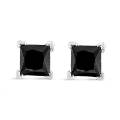 14K White Gold 4.00 Cttw Princess-Cut Treated Black Diamond Classic 4-Prong Stud Earrings with Screw Backs (Fancy Color-Enhanced, I2-I3 Clarity)