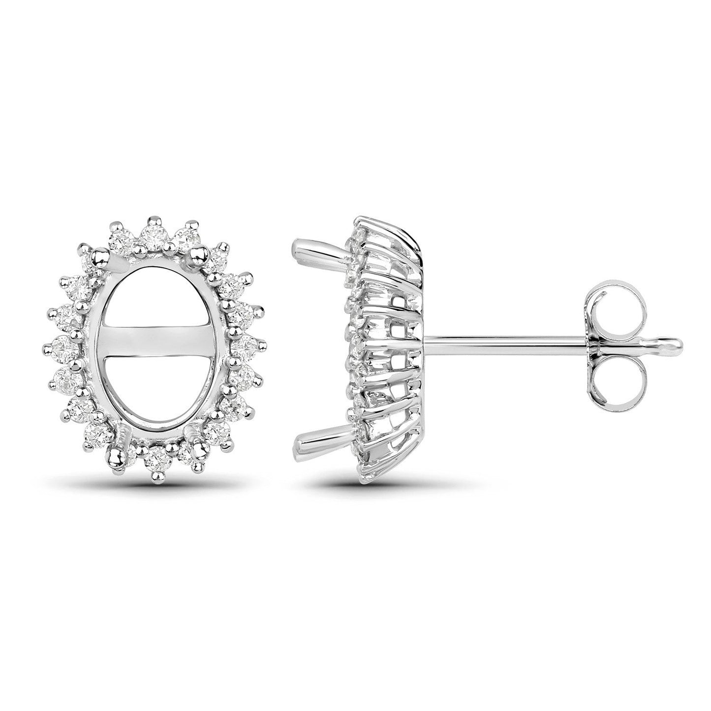 0.26 Carat Genuine White Diamond 14K White Gold Semi Mount Earrings - holds 8x6mm Oval Gemstones