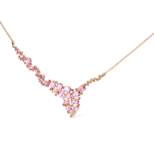 Collier station cascade 1/2 ct (poids total en carats) en or rose 18 carats avec diamants bruns et saphirs roses ovales de plusieurs tailles (couleur brune, clarté SI1-SI2) - Ajustable de 35,5 cm à 40,6 cm