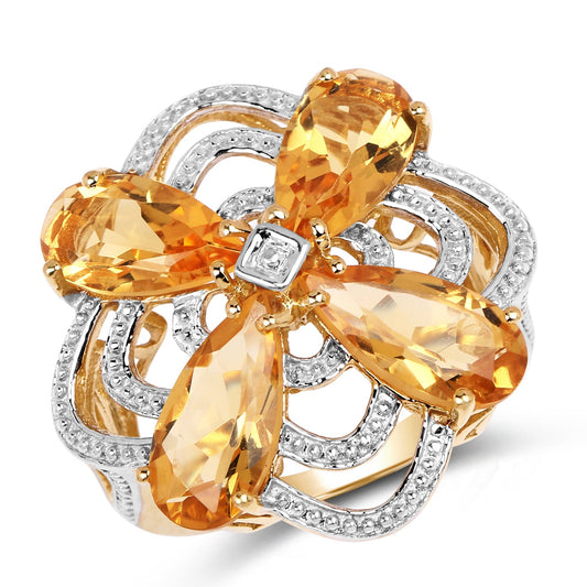 Bague en argent sterling 925 plaqué or jaune 14 carats avec citrine véritable de 8,80 carats