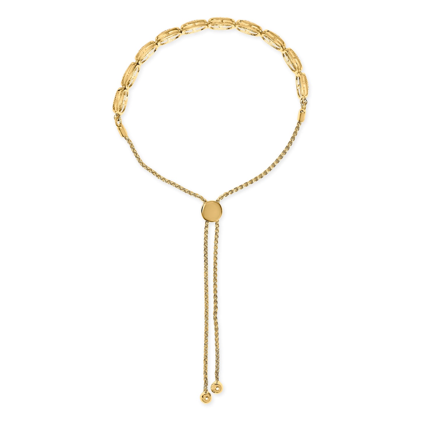 14k Yellow Gold Plated .925 Sterling 5/8 Cttw Diamond Composite Cushion Frame 4â€-10â€ Adjustable Bolo Bracelet (G-H Color, I1-I2 Clarity)