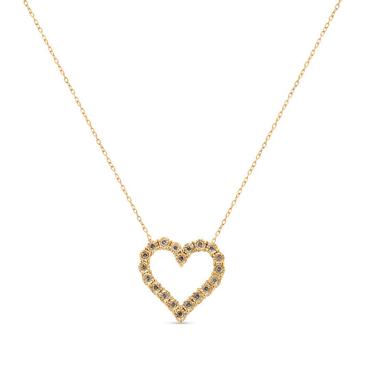Pendentif Cœur en Plaqué Or Jaune 10K sur Argent Sterling .925 avec Diamant Champagne de 0,5 Carat (Couleur K-L, Pureté I1-I2) - 45,7 cm